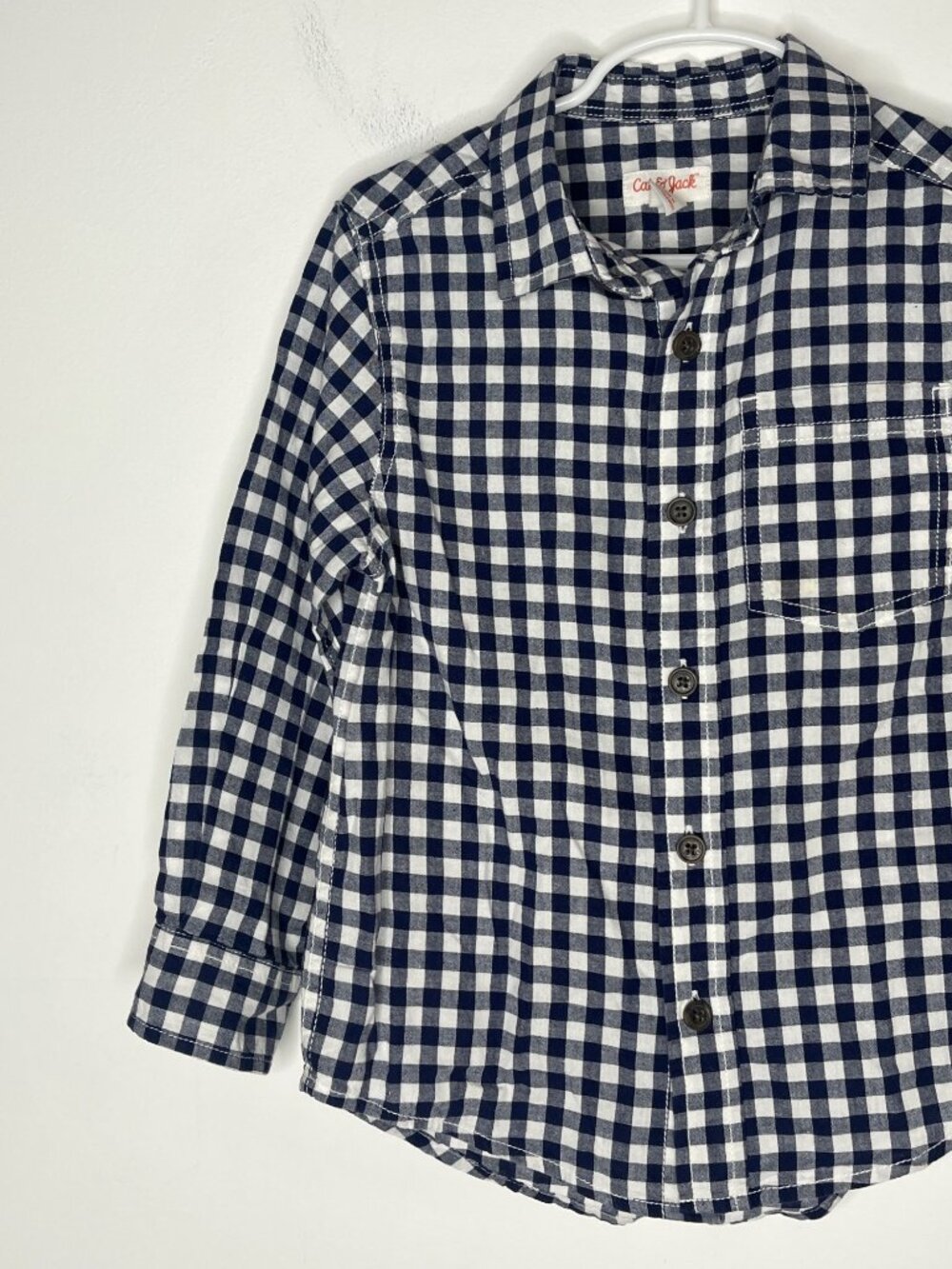 Cat & Jack Boys Plaid Button Down Shirt XS 4-5 Blue White Long Sleeve - Picture 7 of 12
